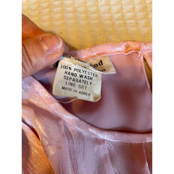 VTG In The Mood Pleated Long Sleeve Brocade Silky Pink Grandma Core Blouse 10 - Picture 5 of 12